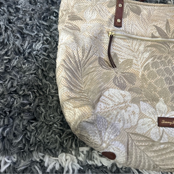 Vintage Tommy Bahama Palm Tree Tropical Print & Leather Trim Shoulder Bag 18x13 - Picture 3 of 12